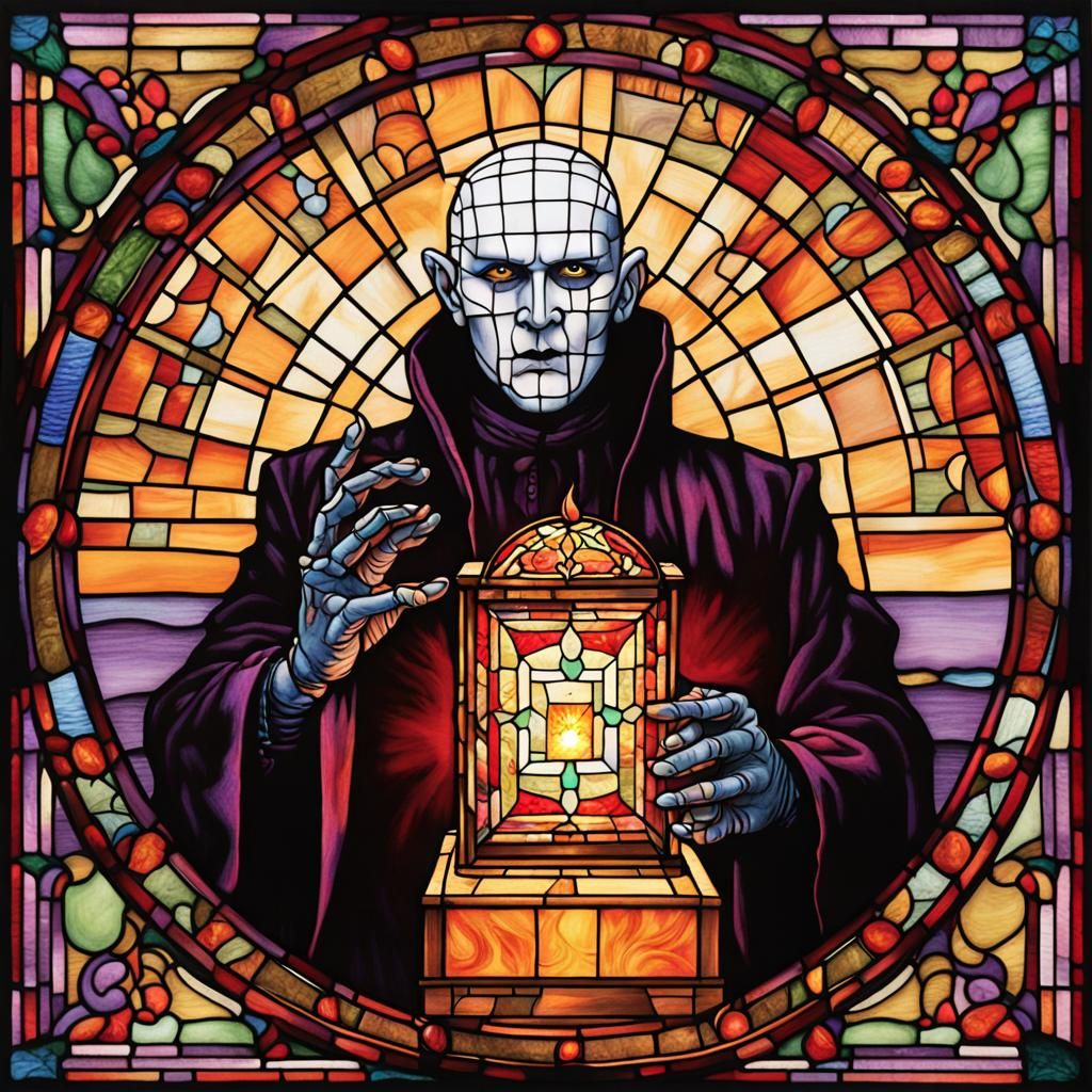 Pinhead as Satanic Priest in Stained Glass
