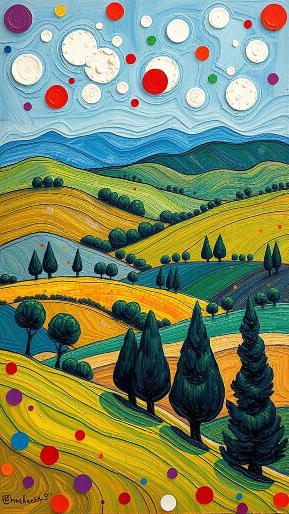 Polka Dot Landscape in Post-Impressionist Style