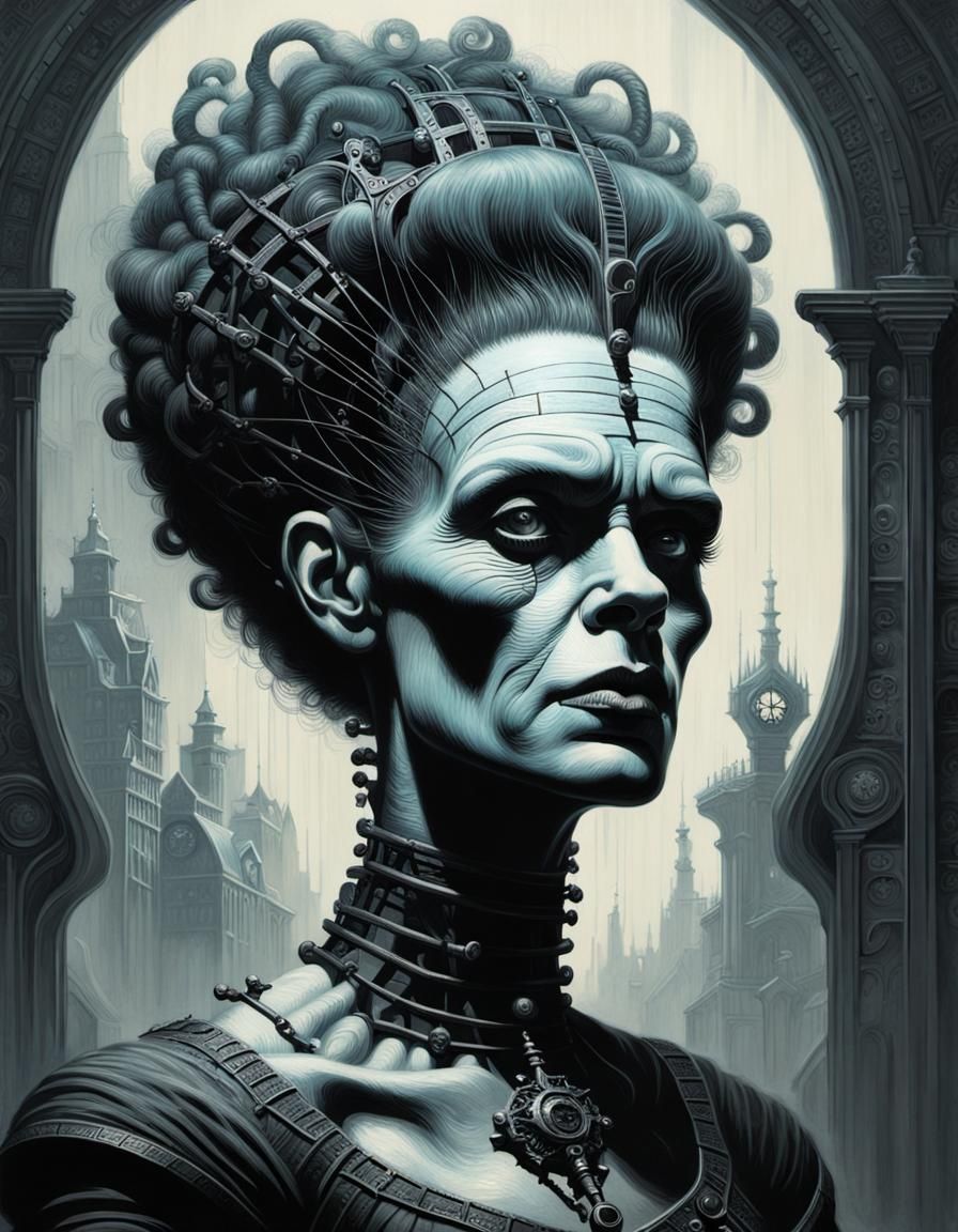 Filigree Bride of Frankenstein in Charcoal Style