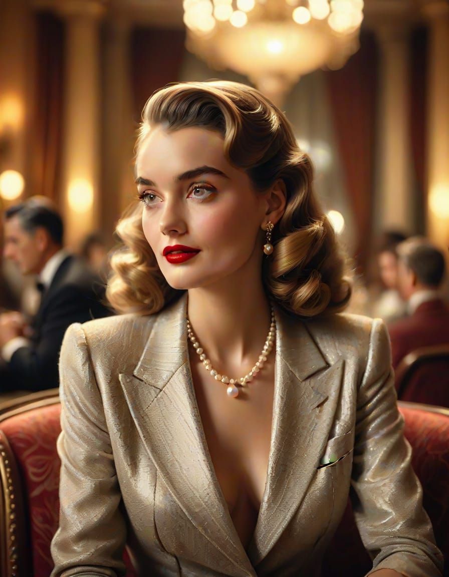 Classic Hollywood Portrait in Luxurious Hotel Lounge