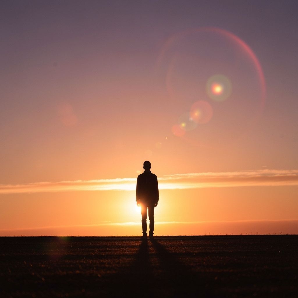 Solitary Figure in Golden Hour Sky