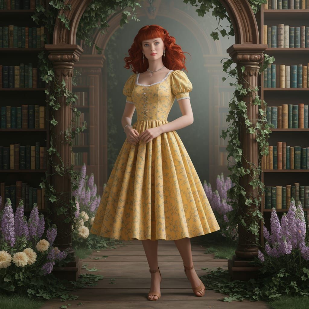 Magical Library Portrait in Ethereal Style