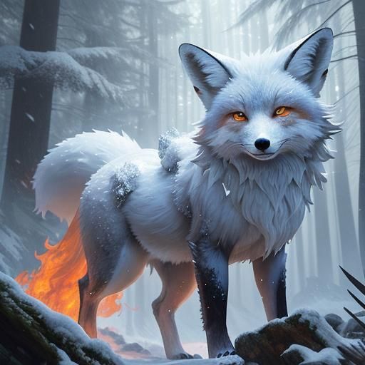 Crystalline Ice Fox and Fire Fox in Split-Season Forest