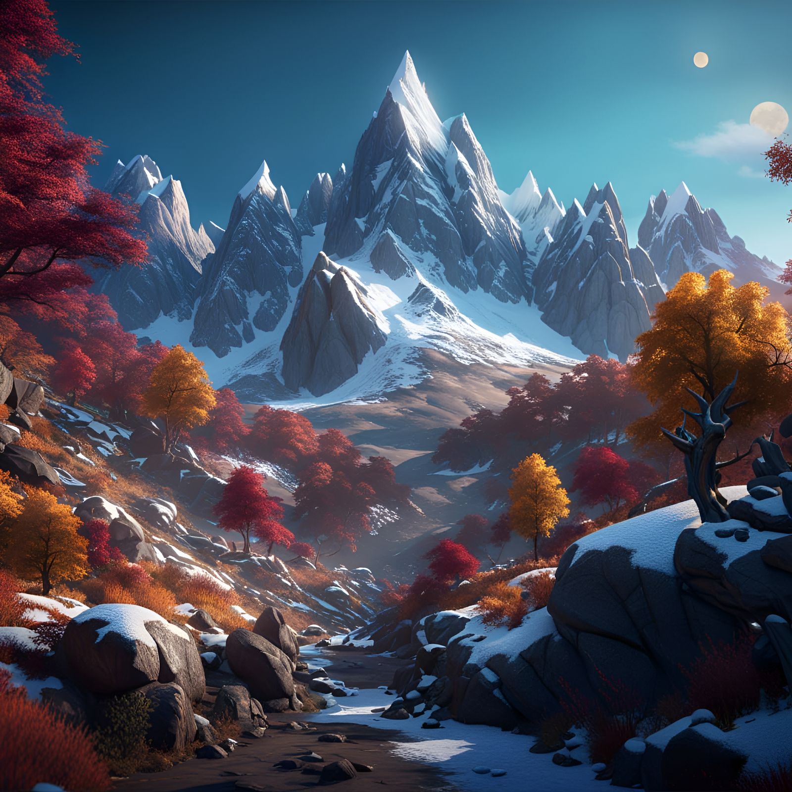 Snowy Mountains in Detailed Matte Painting