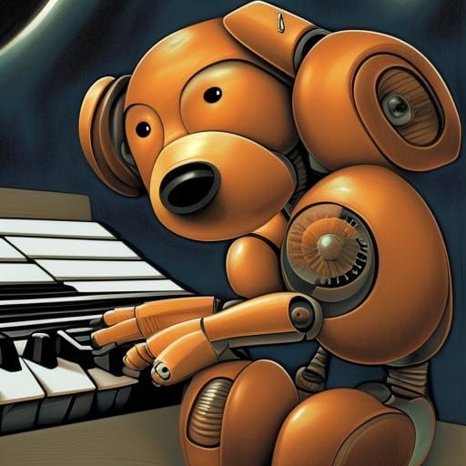 Robot Puppy Plays Piano: Comic Book Art