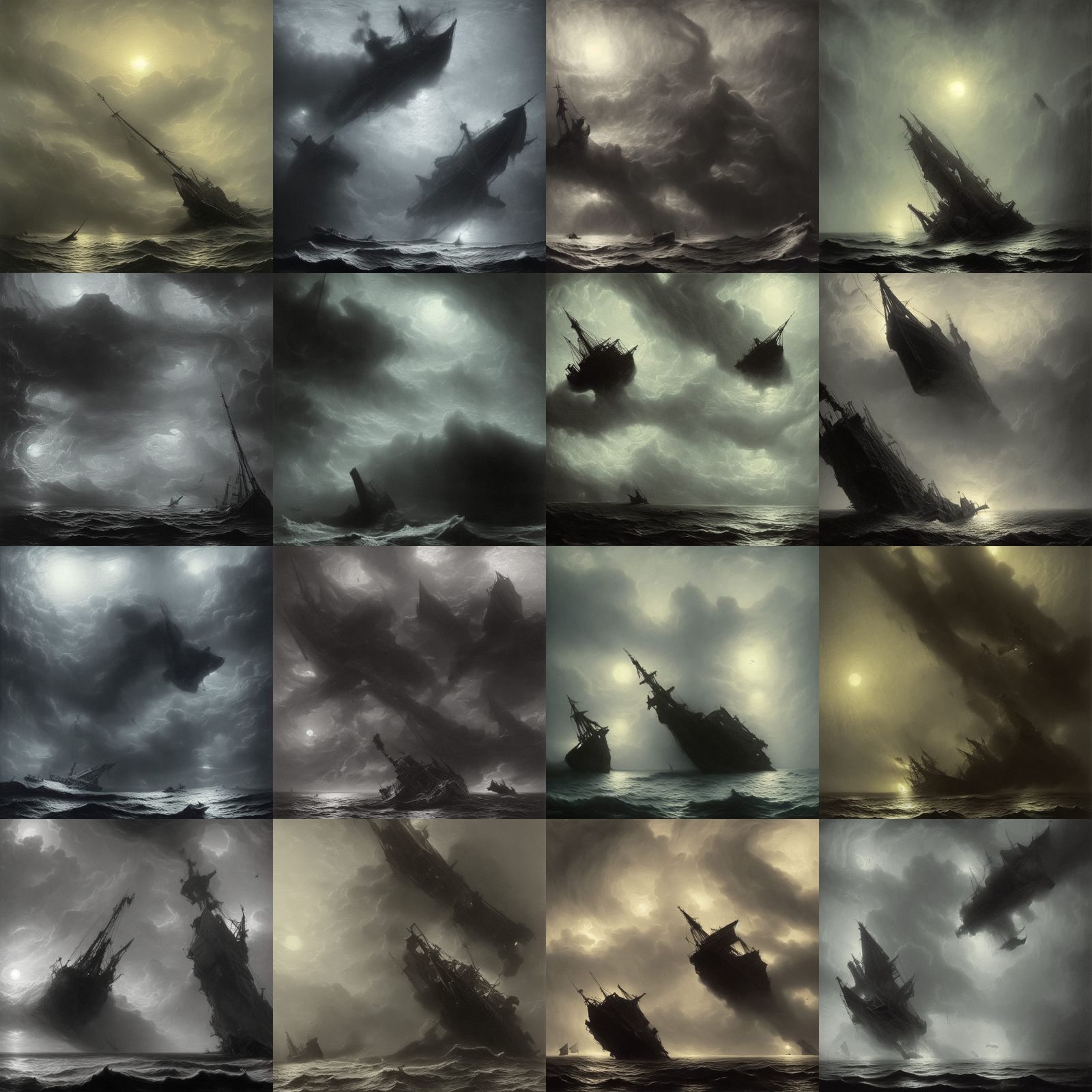 Shipwreck at Night in Engraving Style