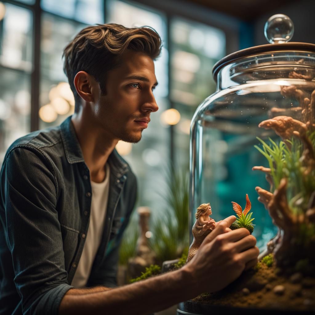 Terrarium Mermaid in Hyperrealistic Splash Art