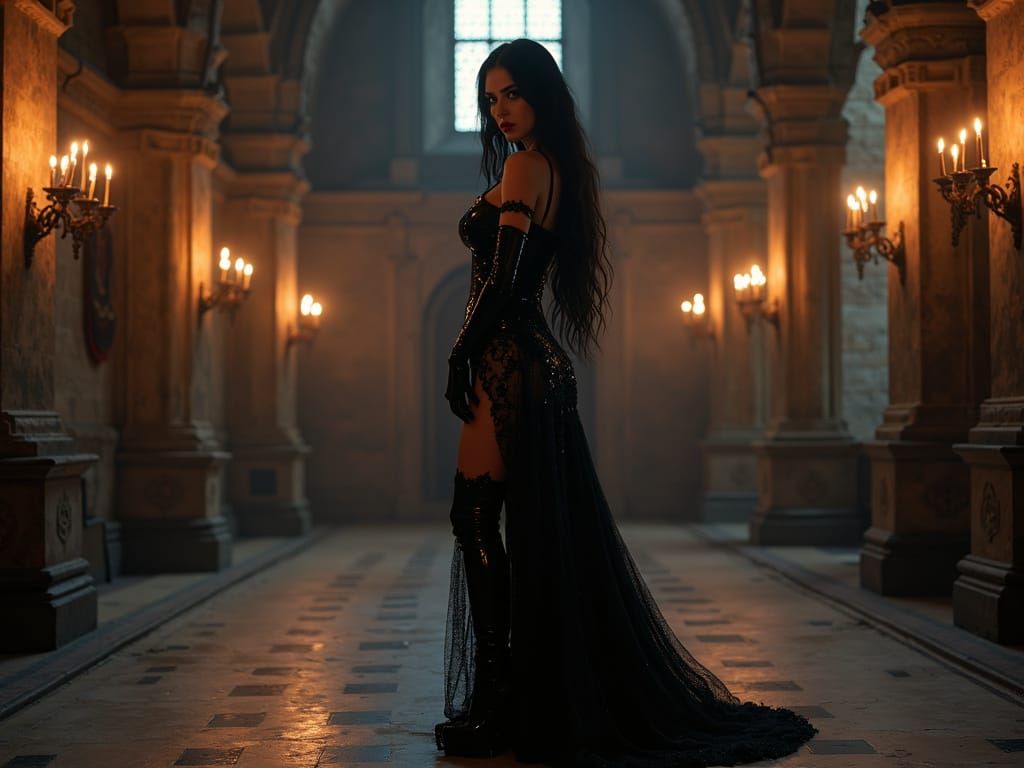 Ethereal Gothic Goddess in Dark Castle