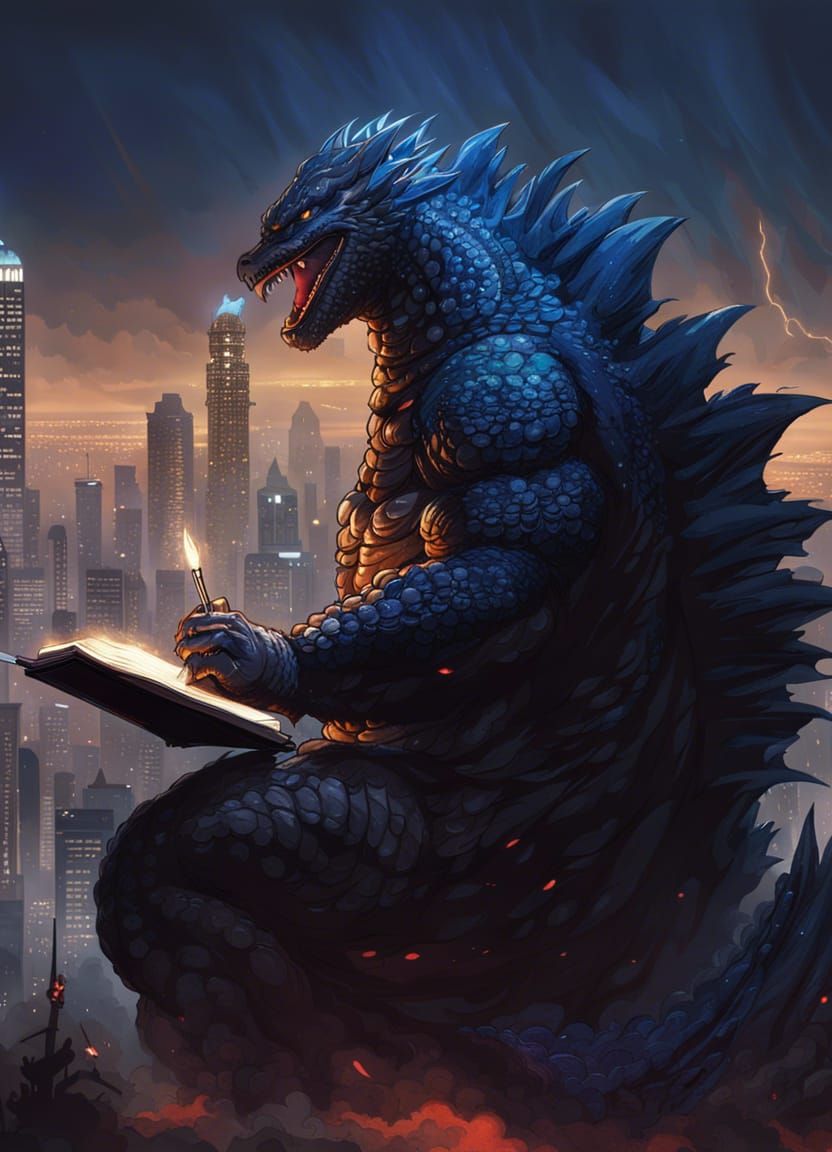 Godzilla Writes a Book: Hyperdetailed Concept Art
