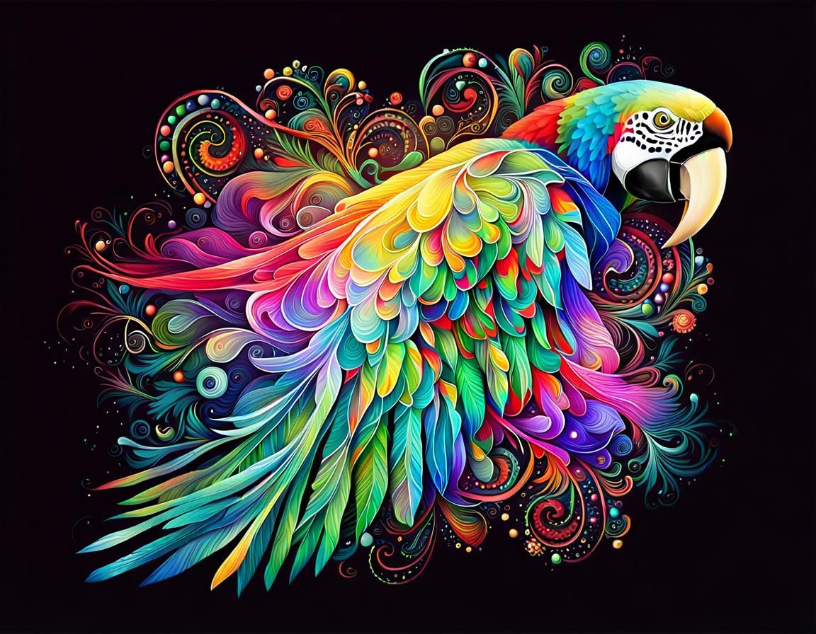 Scarlet Macaw's Flight in Whimsical Finger Painting