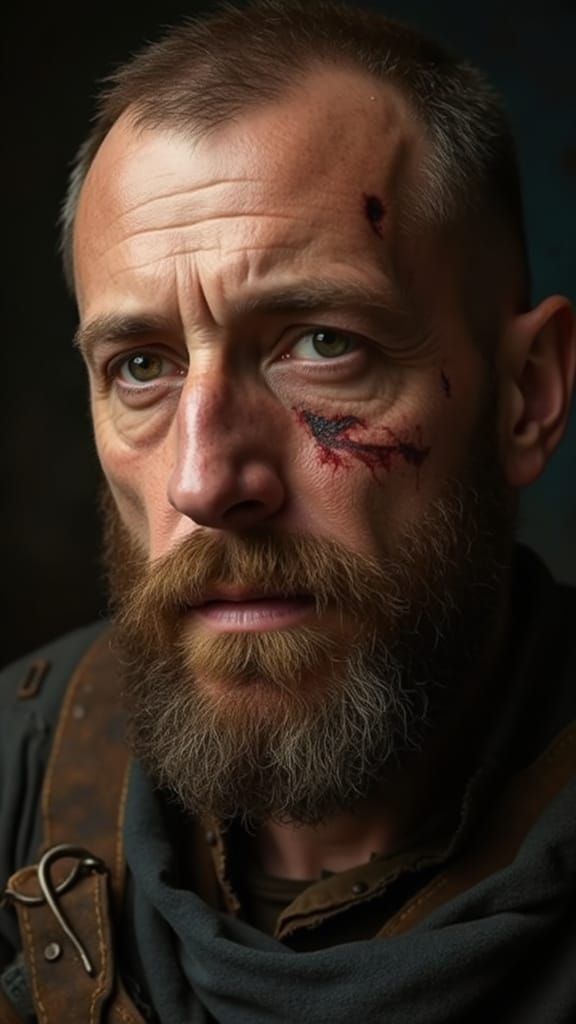 Warrior with Scar in the Style of Classical Painting