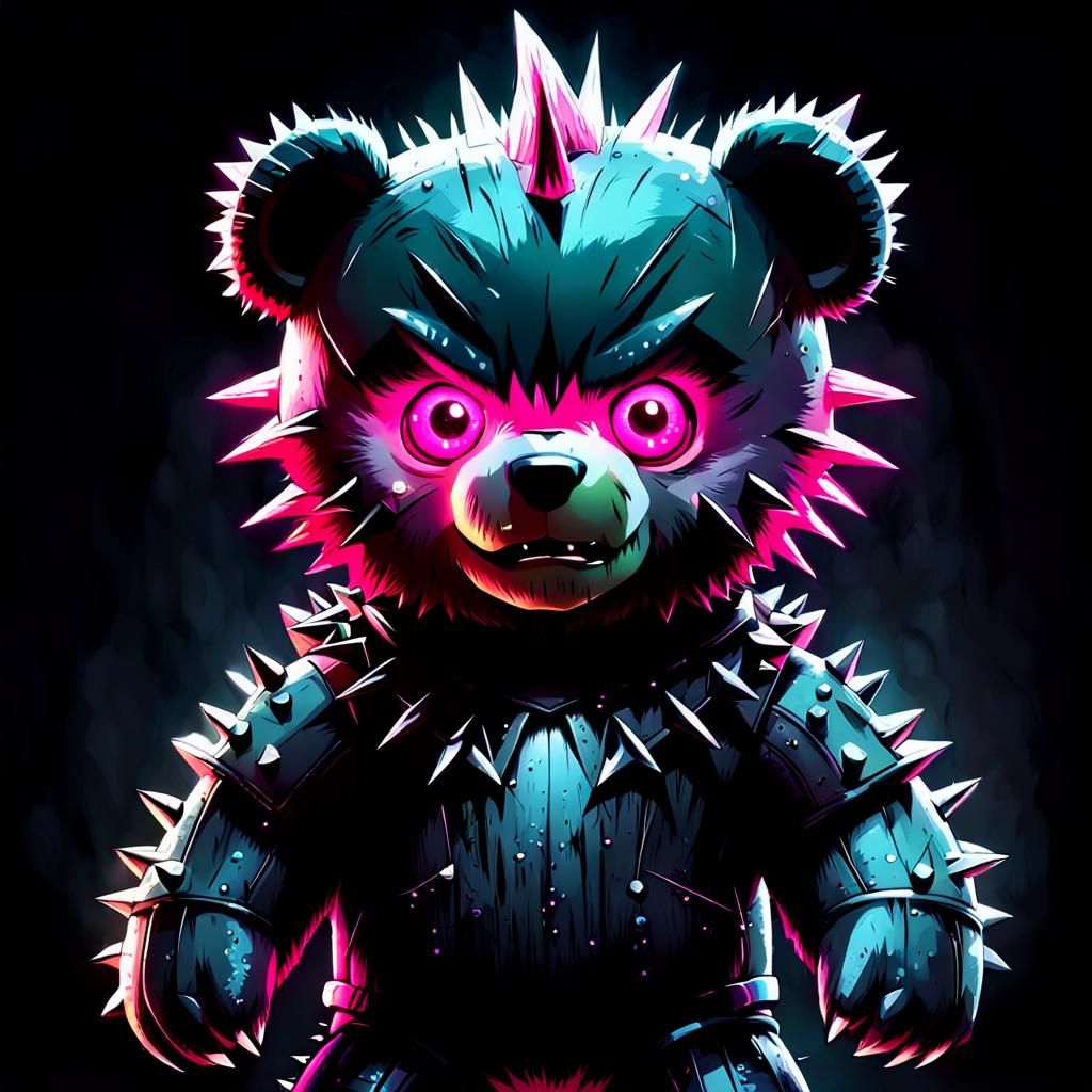 Horror Teddy Bear with Spikes and Glowing Eyes