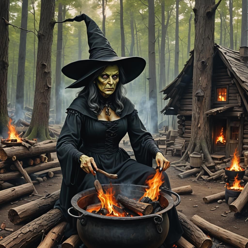 Classic Wicked Witch Stirring Brew: Airbrush Art