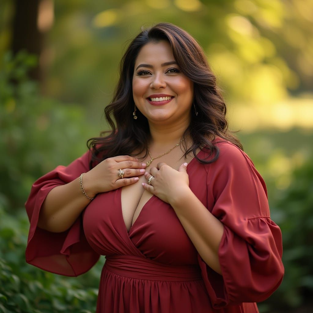 Elegant Woman in Lush Greenery, Canon-Style Portrait