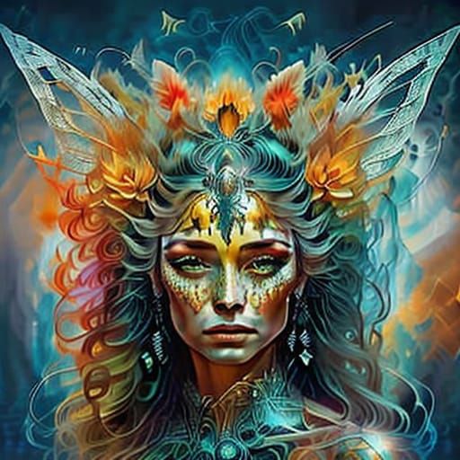 Teal and Orange Watercolor Fairy Illustration