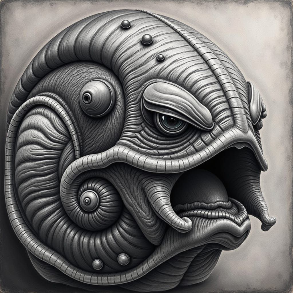 Detailed Charcoal Drawing of a Snail