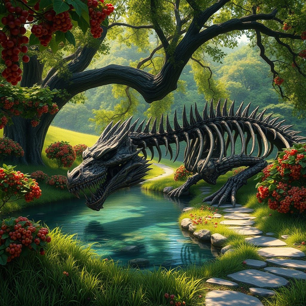 Serene Spring Oasis in Vibrant, Fantastical Style