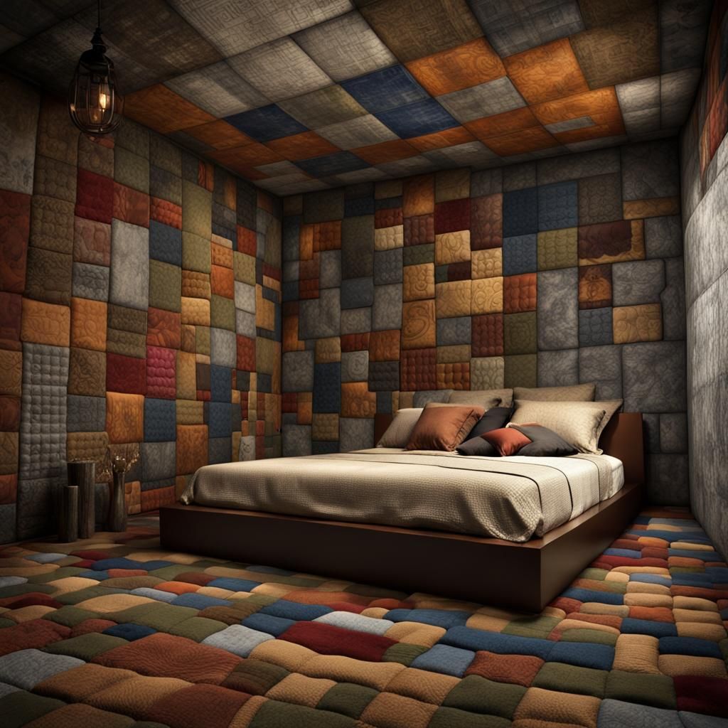 Patchwork Quilt Bed in Surreal Interior Design