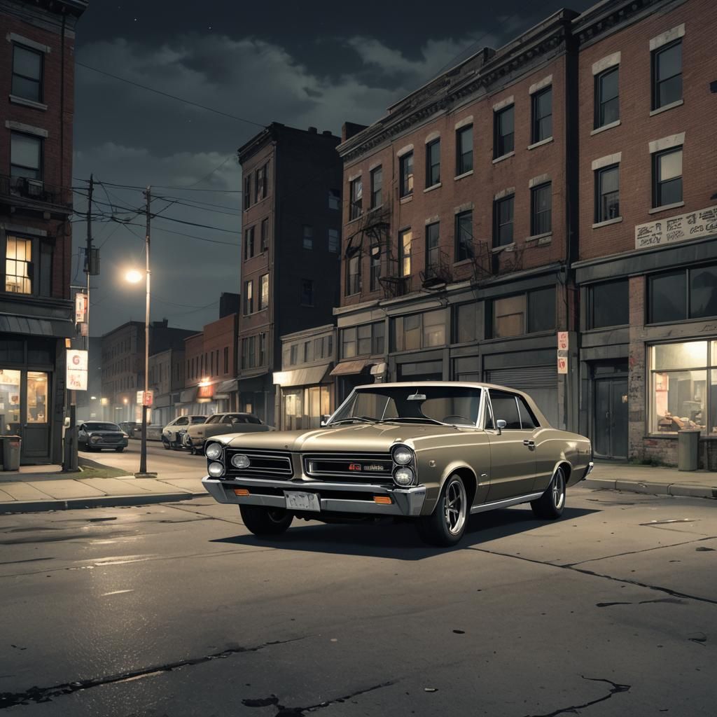 Tuned 1965 Pontiac GTO on Gloomy Detroit Street