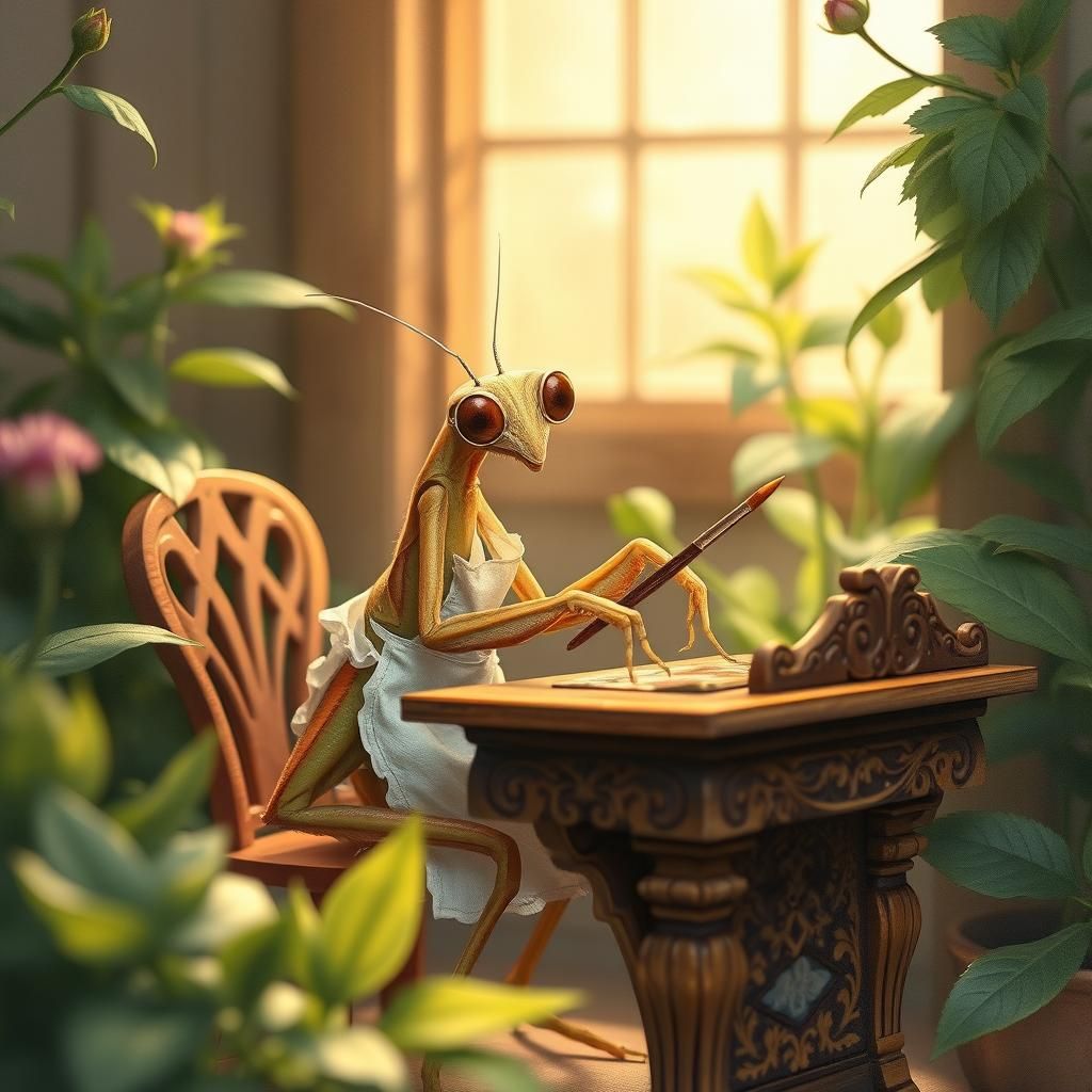 Mantis Painter in Dreamy Fairytale Setting
