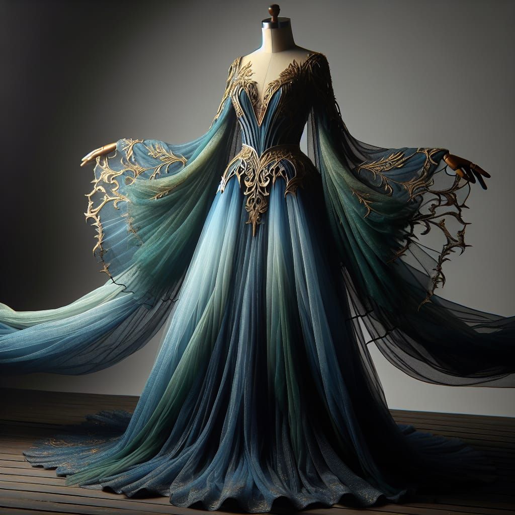 Fantasy Princess Dress with Golden Embroidery