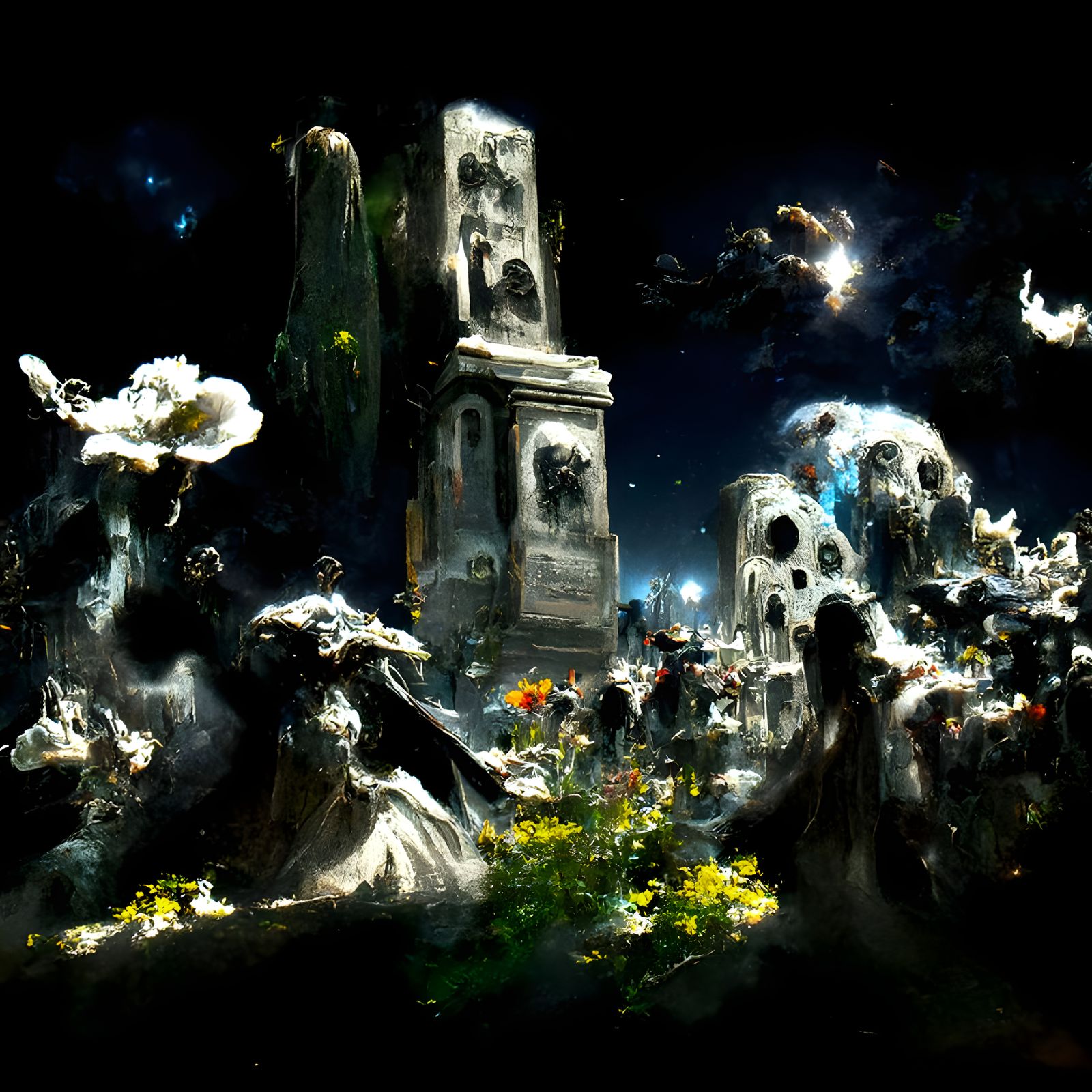 Graveyard Ghosts in Ethereal Gothic Horror Scene