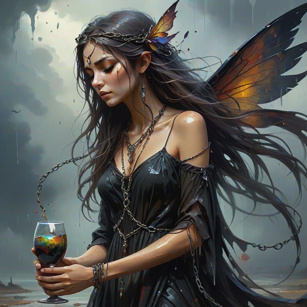 Depressing Fairy with Chains in Matte Painting Style