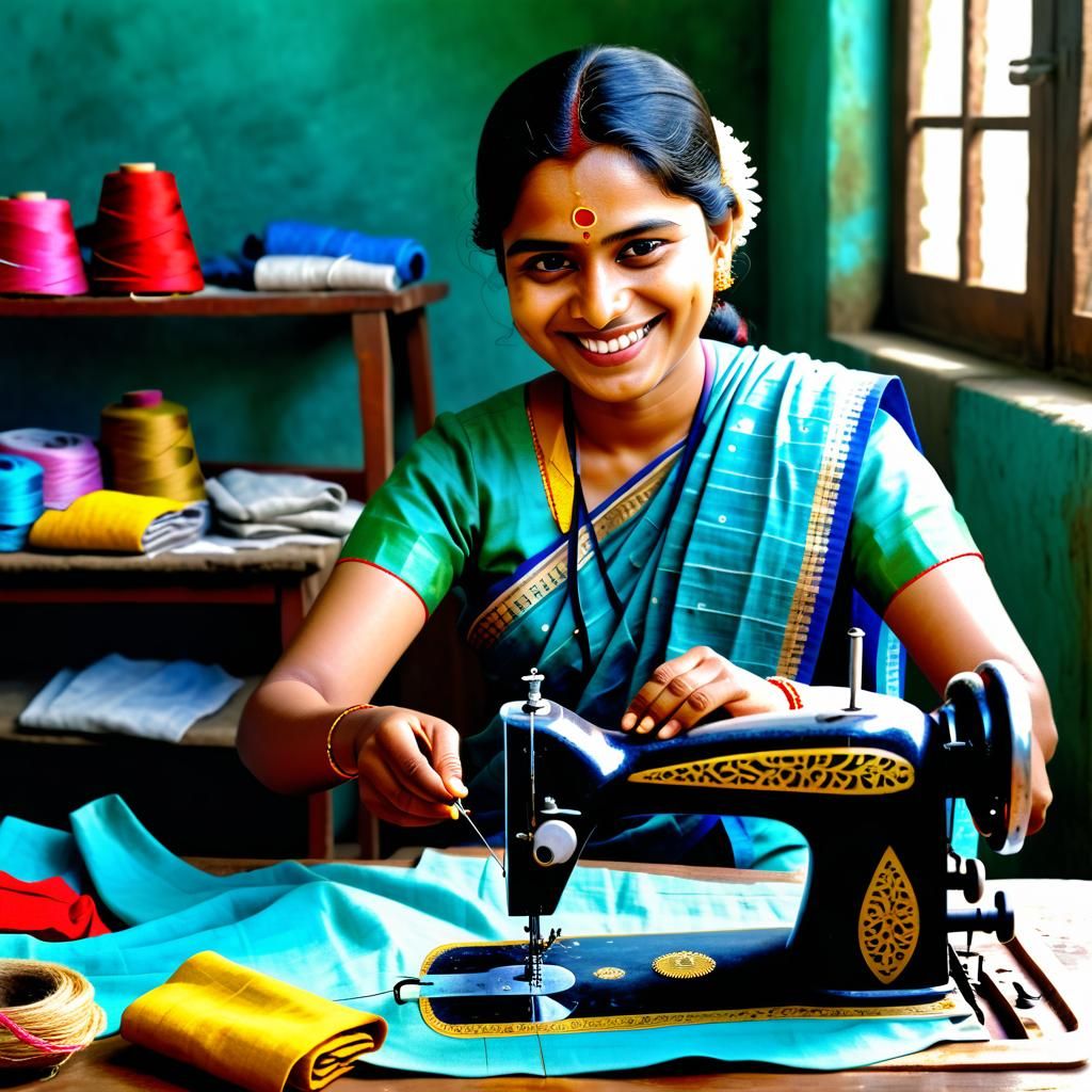 Smiling Bengali Seamstress in Photorealistic Style