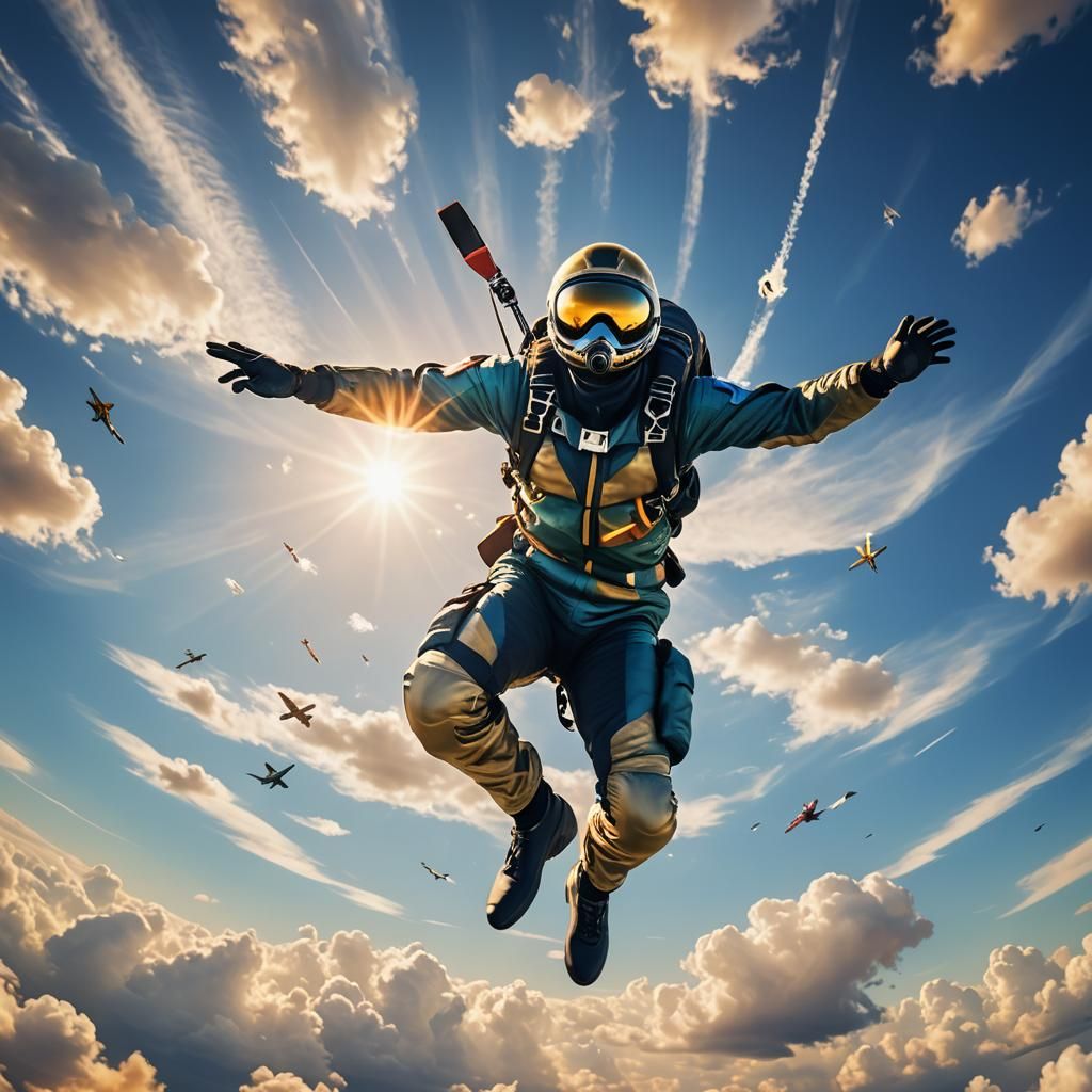 Futuristic Skydiver Leaps from Airplane in Sci-Fi Style
