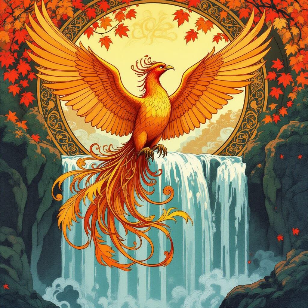 Majestic Phoenix Rises in Art Nouveau Style