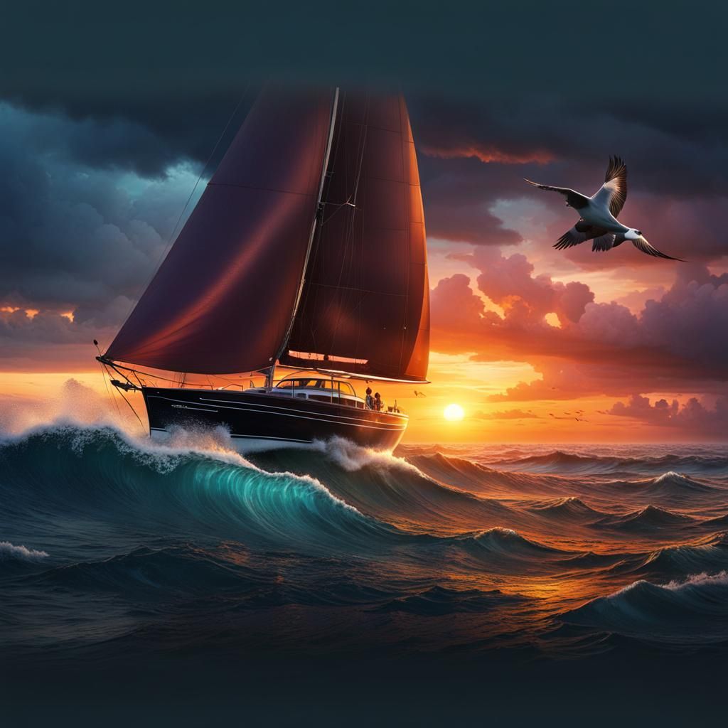 Stormy Sunset Over the Sea: Fantasy Concept Art
