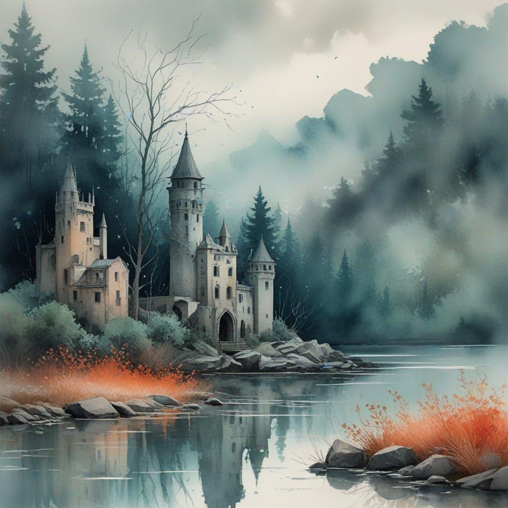 Dreamy Watercolor Ruins of Avalon's Spiral Towers