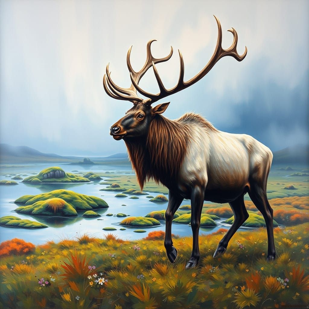Irish Elk in Ancient Bog Landscape