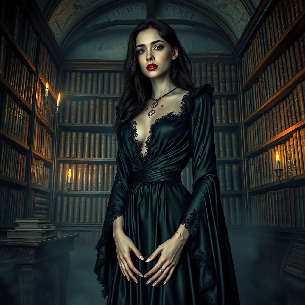 Ethereal Vampire in Dark Library Sanctuary