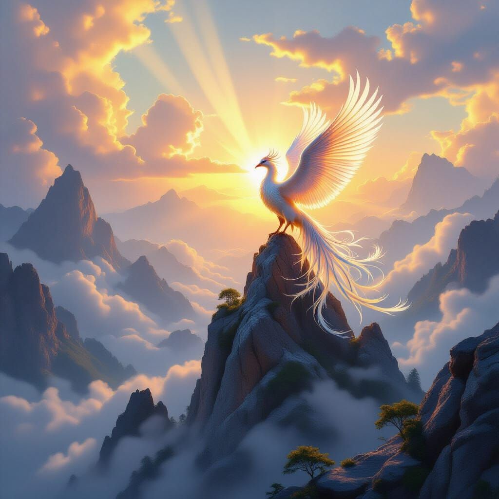 Majestic Phoenix Atop Crystal Mountain Peak