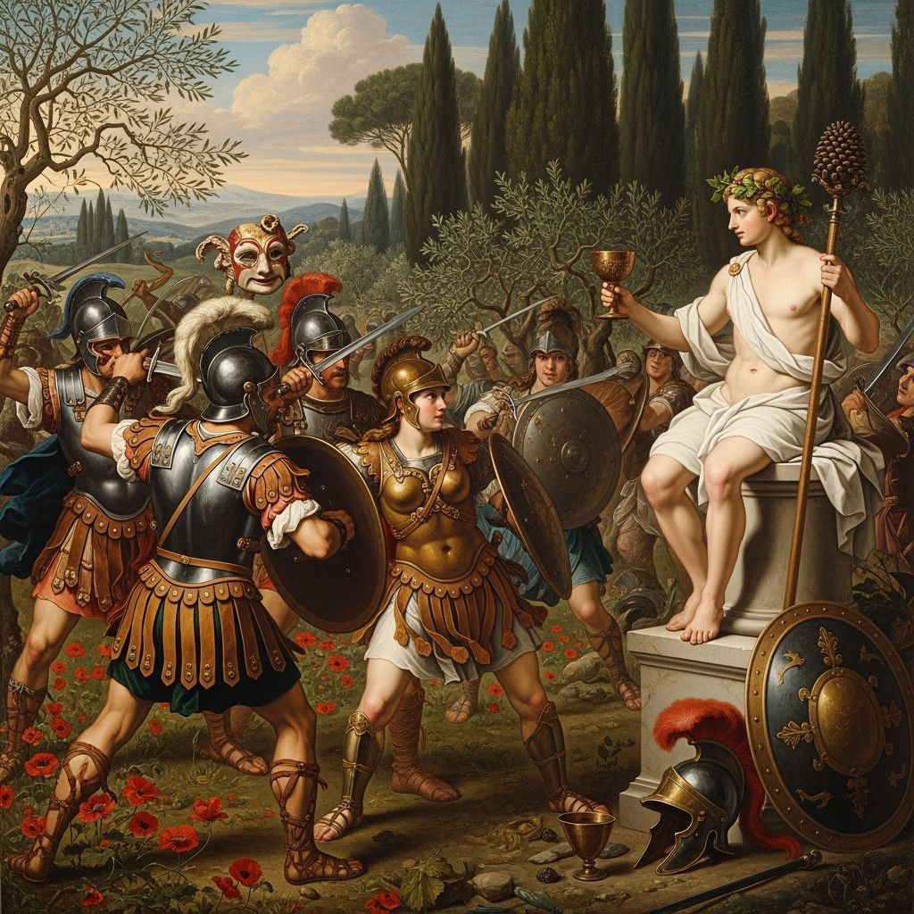 Dionysus Observes Amazon Battle: Renaissance Fresco Painting