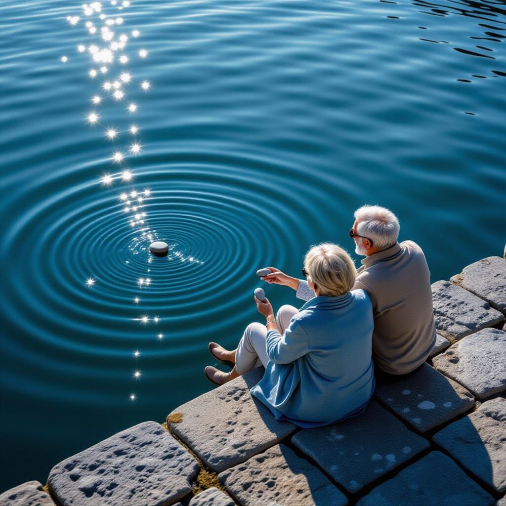 Couple by Bioluminescent Water, Impressionistic Style