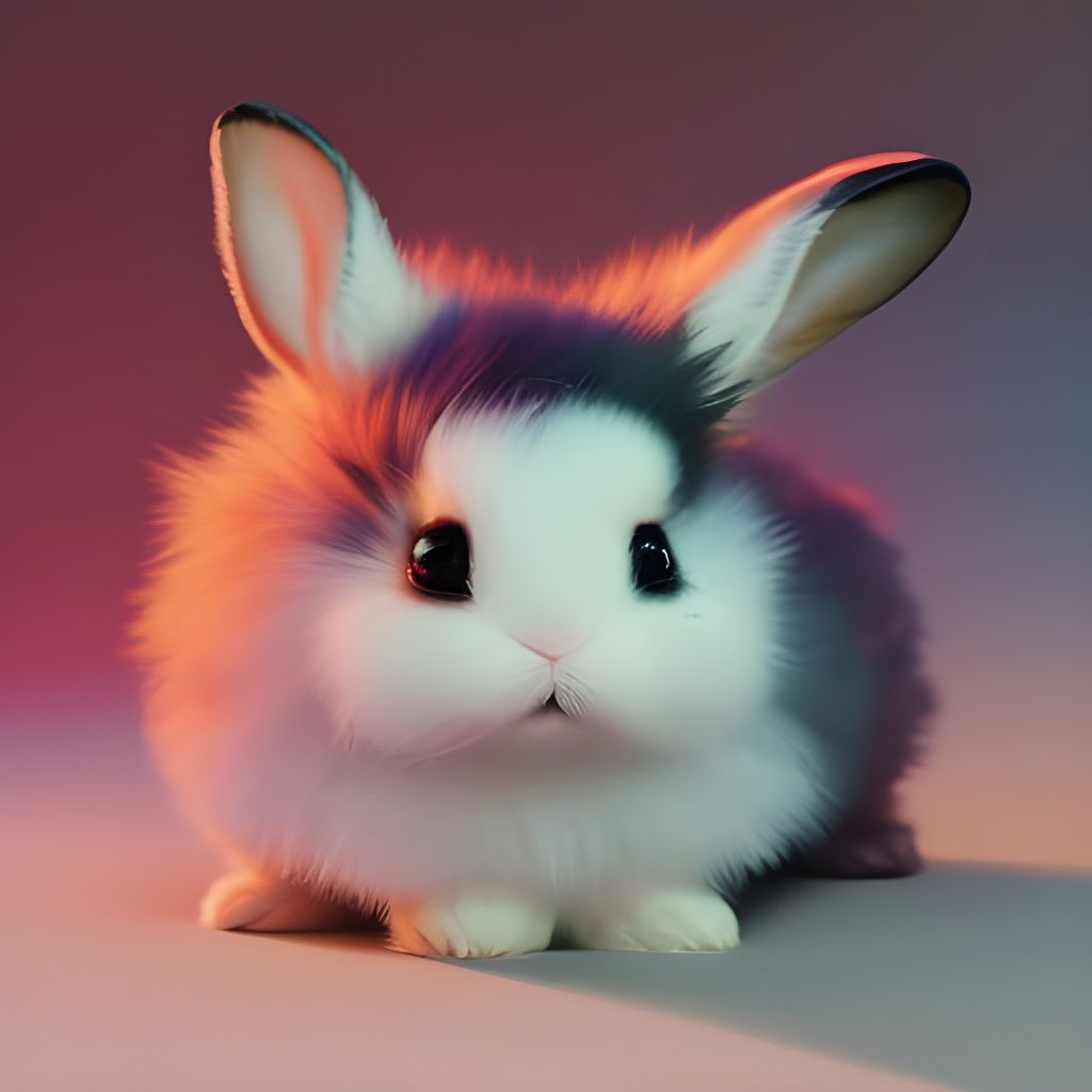 Fluffy Round Baby Bunny Portrait: Digital Art