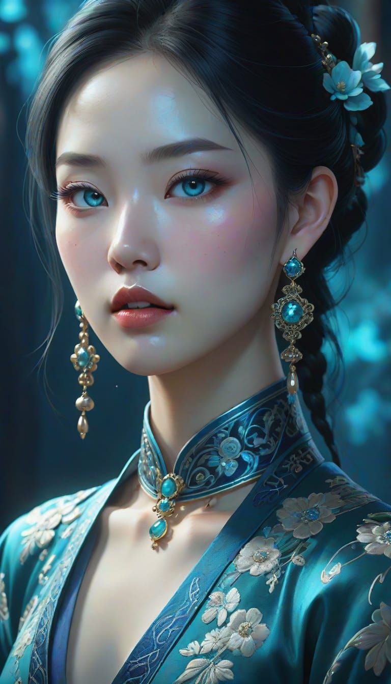 Ethereal Asian Goddess in Traditional Attire