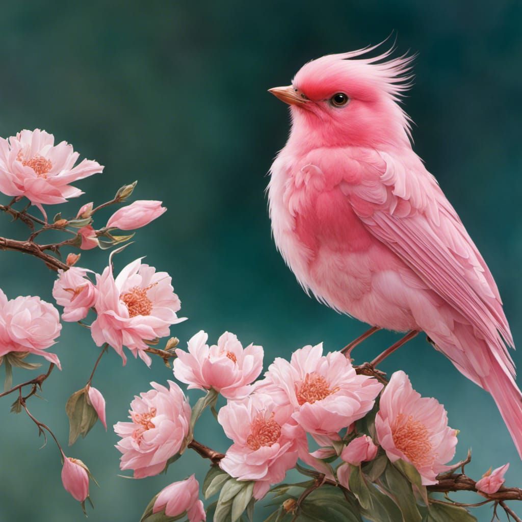 Pink Bird Illustration in Detailed Style