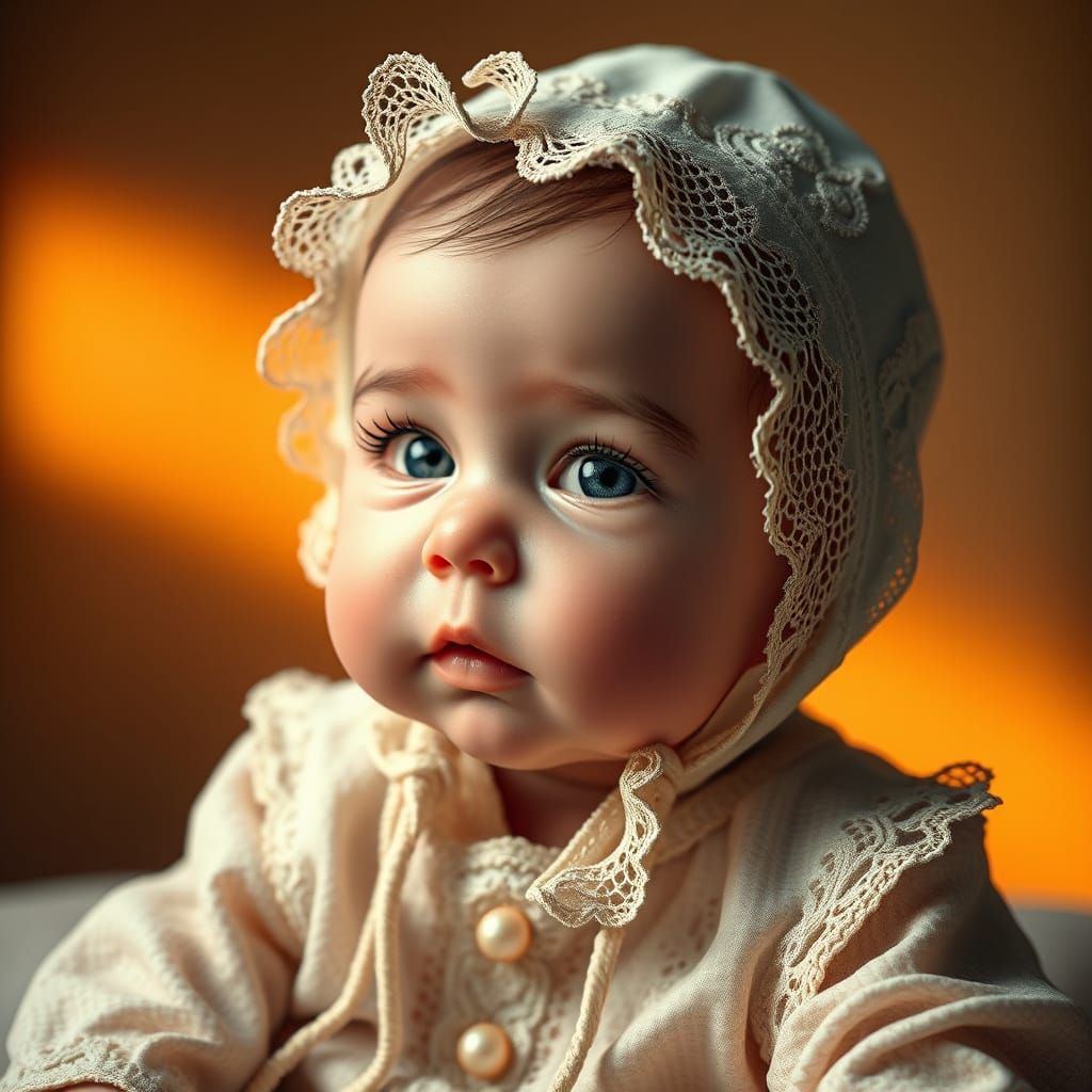 Baby George in Lace-Trimmed Outfit: Digital Art