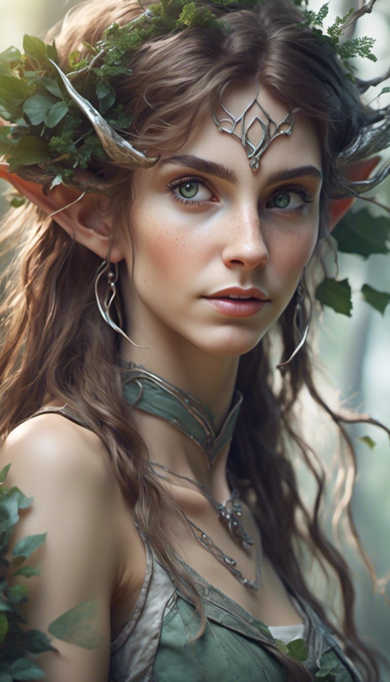 Hyperrealistic Close-Up of a Young Female Elf