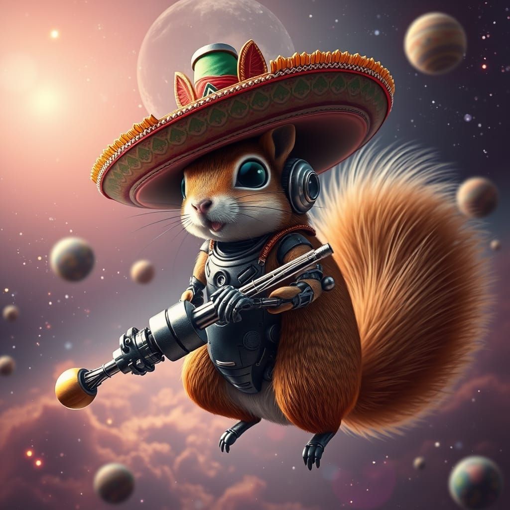 Sci-Fi Cyborg Squirrel Mariachi in Space