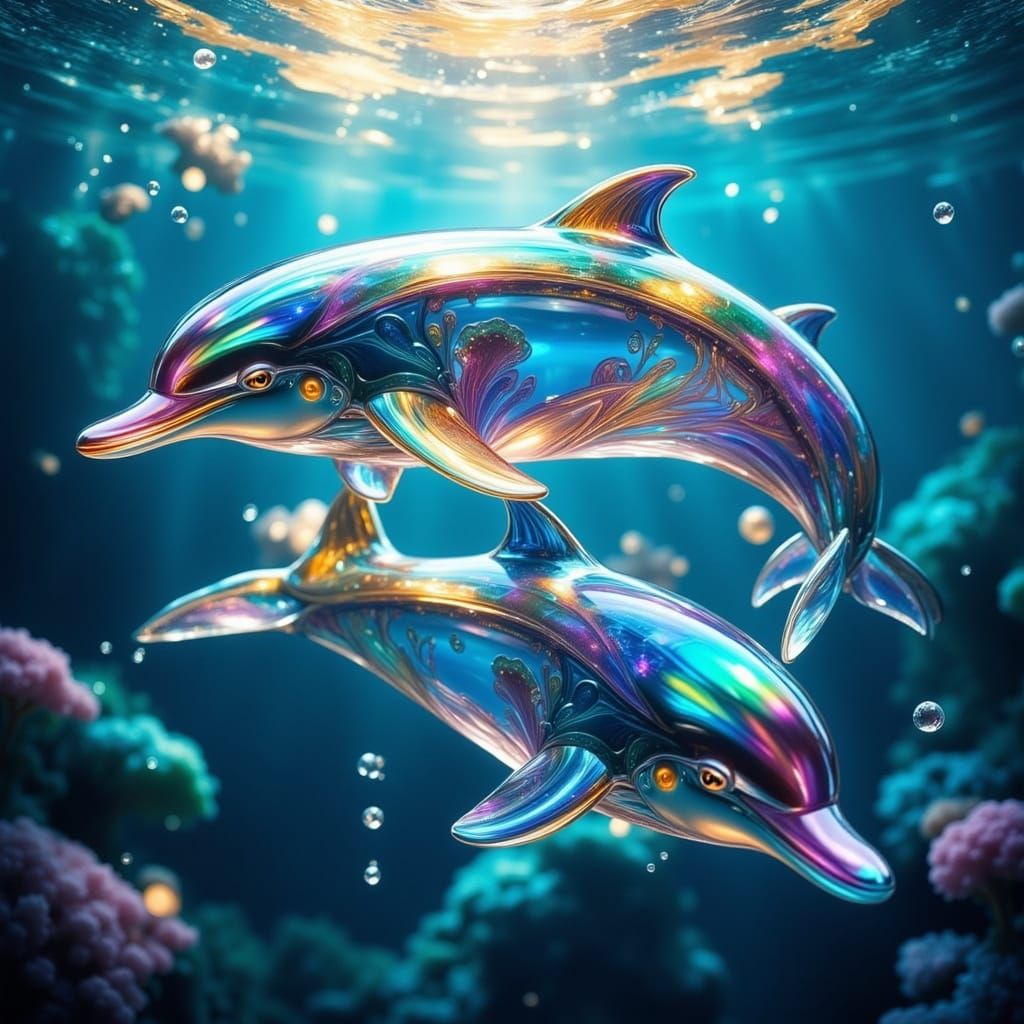 Glass Dolphins in Vibrant Ocean