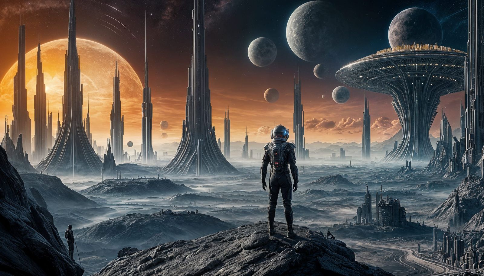 Alien Bio-Punk Soldier Gazing at Cityscape