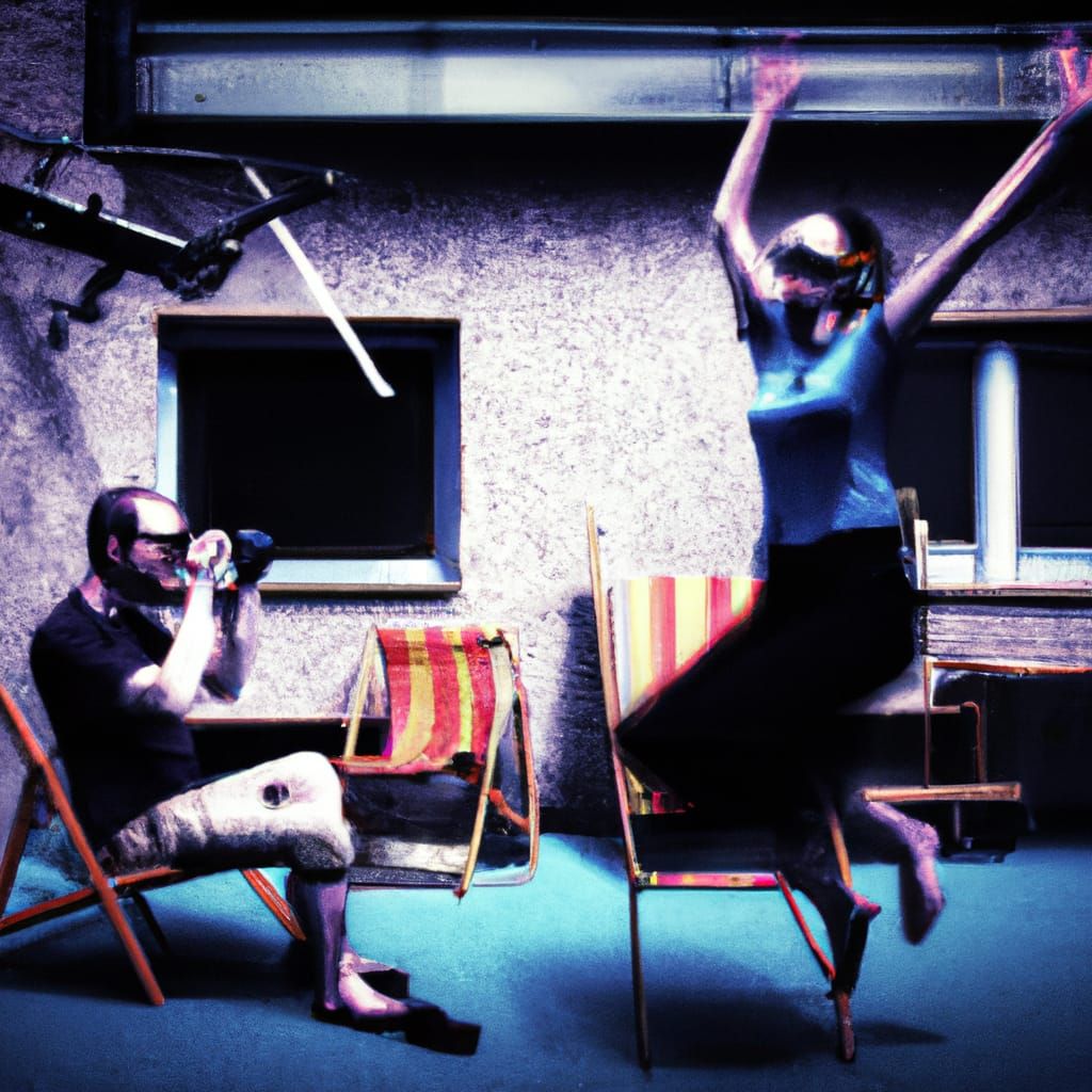 Girl and Horned Hero in Dystopian Cyberpunk Scene