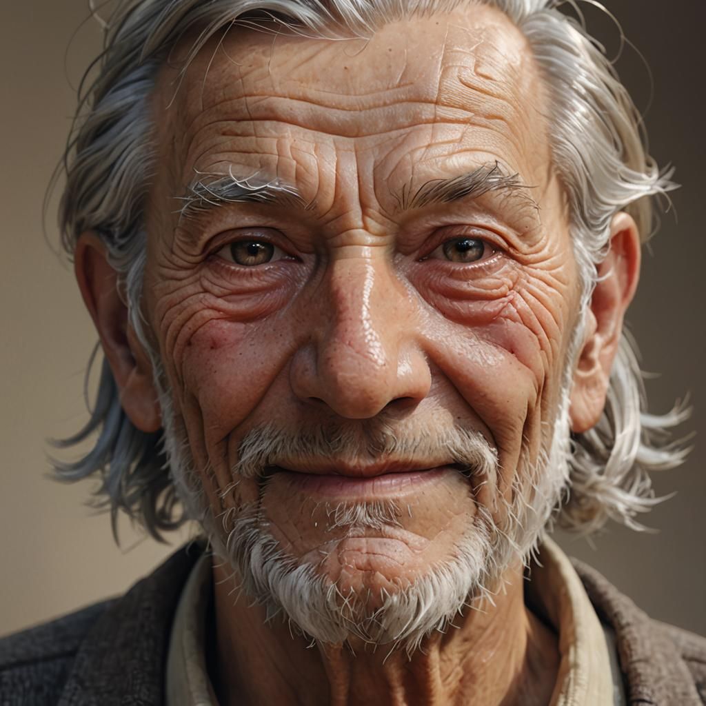 Wise Elderly Man Portrait in Hyperreal 3D