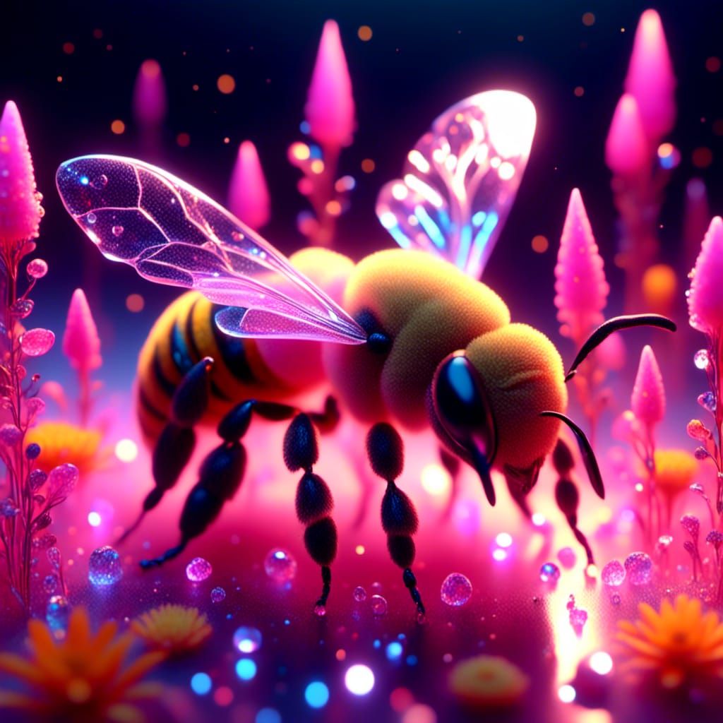 Crystal Honey Bee Pollinating a Flower