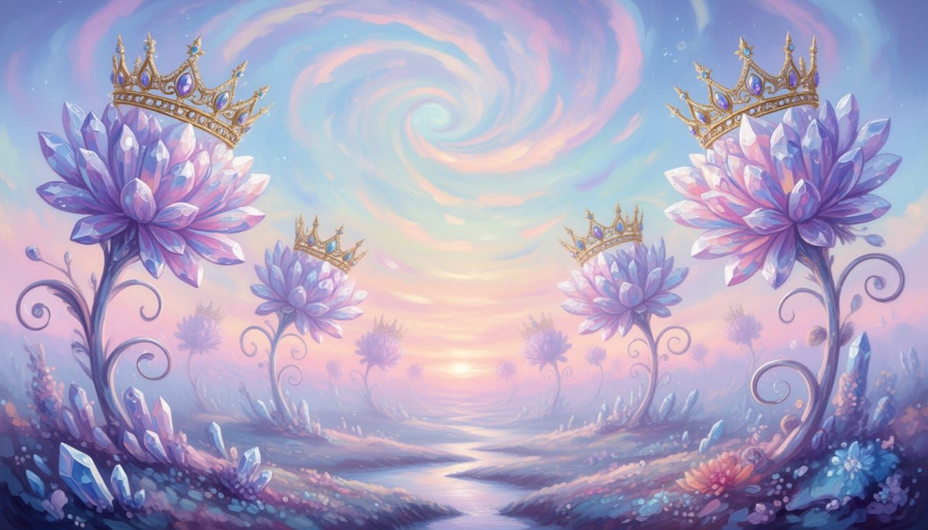 Surreal Landscape of Crystal Flowers with Tiaras