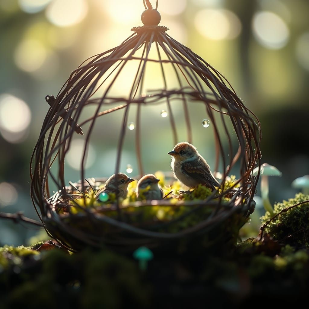Enchanting Fairy Birdcage in Dappled Sunlight